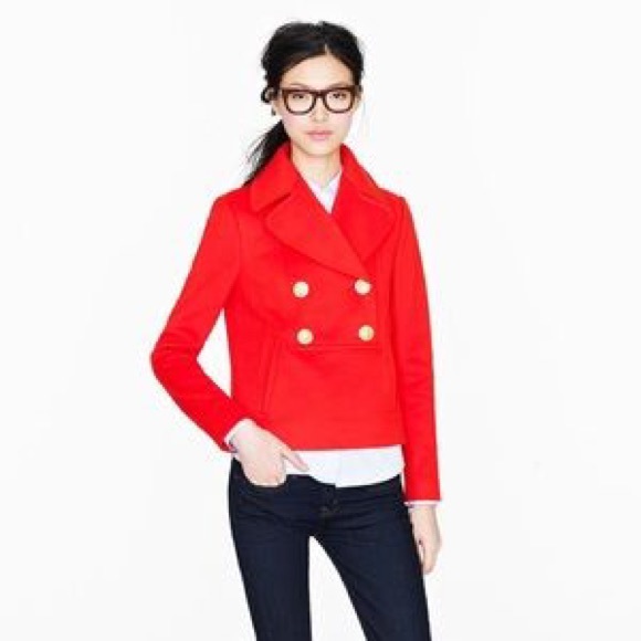 J. CREW NELLO GORI Red Pull-Over Wool Pea Coat - Picture 2 of 3